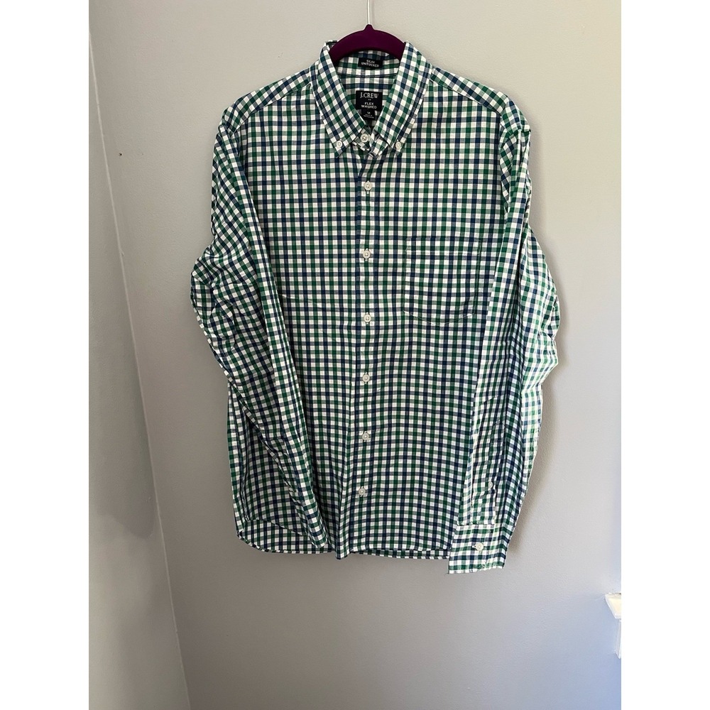 J.CREW Men's Long Sleeve Shirt Size M Green Blue White Plaid Button Down‎ Casual